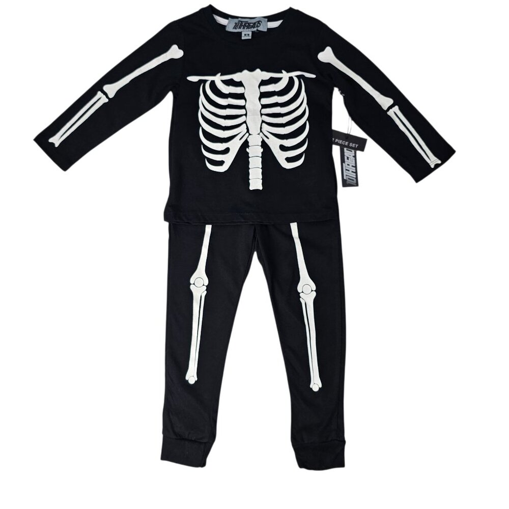 10 Threads Kids Halloween Glow In The Dark Skeleton Pajama Set Size 4 NWTF
